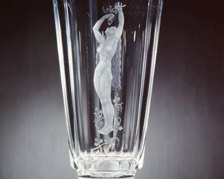 3 c1930OrreforsSimonGateEtchedCrystalNudeVaseSweden