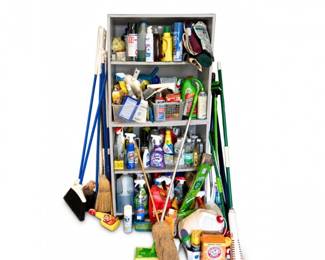 77 HugeMysteryCleaningSupplyLotHouseholdCleanersToolsOrganizers