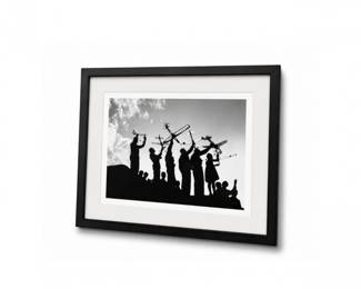 86 FramedBlackWhiteSilhouetteAirplaneArtPrint