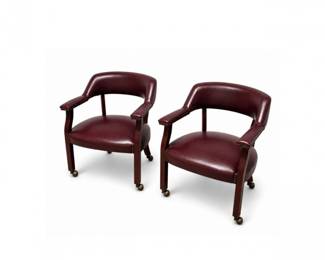 50 PairOxbloodLeatherBarrelBackOfficeChairsRollingCastersVintage
