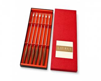 52 RalphLaurenSteakKnifeSetWoodHandleStainlessFlatwareBoxedSet