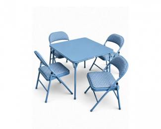 122 VintageBlueFoldingCardTable4ChairSet