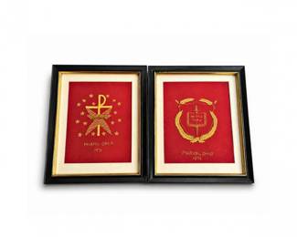 83 PairVintageReligiousFramedEmbroideredPanels