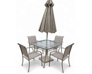 61 OutdoorPatioDiningSetwithGlassTableUmbrellaandFourChairs