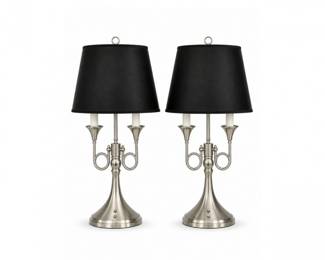 35 PairModernBrushedNickelTableLampsBlackShade