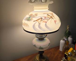 Vintage Fenton hurricane Lamp 