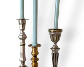 Three Brass Candlestick Holders