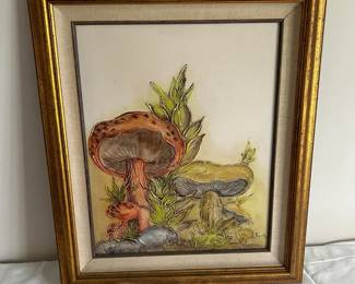 Vintage Mushroom Painting On Canvas