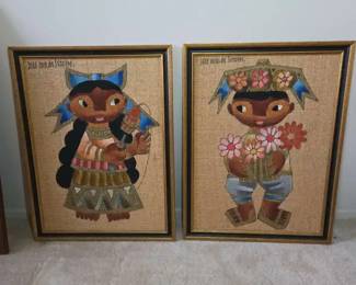Vintage Paintings on Burlap By Jose Maria de Servin.