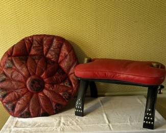 Vintage Camel Saddle  Moroccan Style Pouf