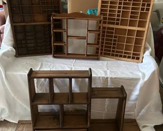 Vintage Curio Shelves  Letterpress Drawers