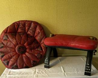 Vintage Camel Saddle  Moroccan Style Pouf