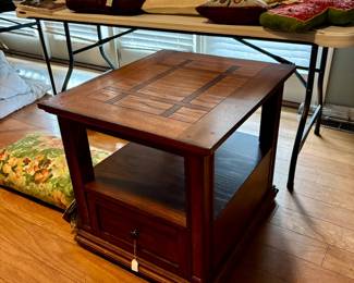 End table, pillows