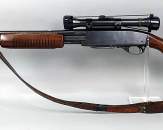 Remington Gamemaster 760 .257 Roberts Pump Action Rifle SN# 213496, Weaver Scope, Leather Sling, Leather Butt Cover