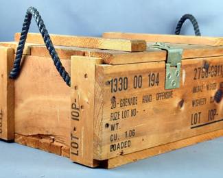 Wood Latching Hand Grenade Box With Rope Handles, 17.5" x 13.25" x 8.5" 