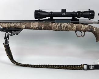 Savage Axis 6.5 Creedmoor Bolt Action Rifle SN# N354092, Nylon Butt Stock Cartridge Carrier With Cheek Rest, Bipod, Weaver 3-9x40 Scope, Nylon Sling