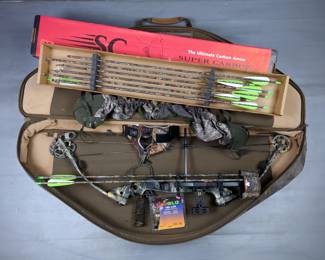 Parker Compound Bows Extreme Hunter Mag 29" Draw, 70lb, With Tru-Glo Sight, 9 Arrows, Trigger Release, Bow Cover And SKB Bow Case