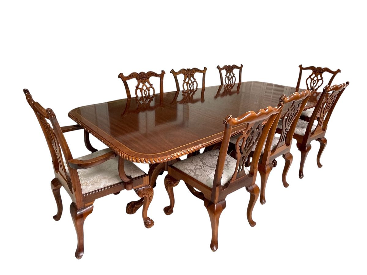 Chippendale cherry dining table & chairs 