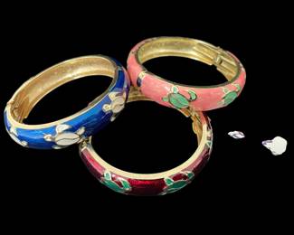 Three enamel sea turtle bangle bracelets