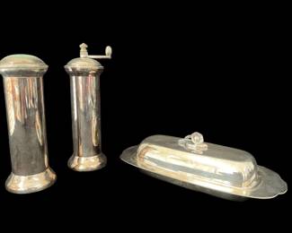 Oneida silver plate butter dish & salt/pepper