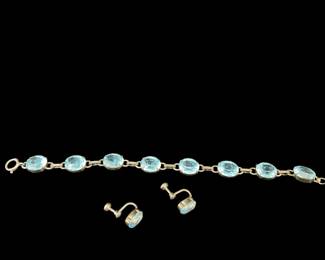 Sterling & aquamarine like bracelet & earrings