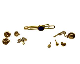 14K backings & gecko, tie clasp  