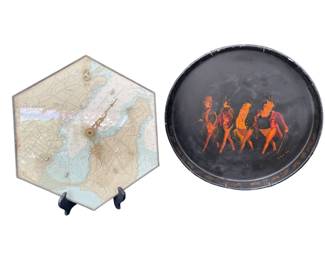 Marblehead chart clock & painted tray