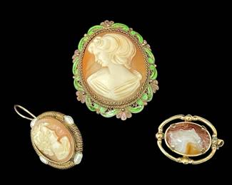 Cameo earring & pendant/brooch, stone pin