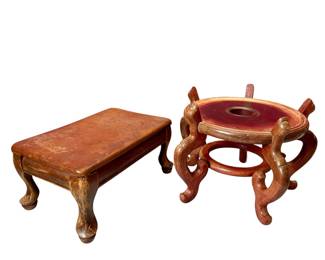 Leather top stool & wooden plant stand