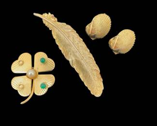 12k 4 leaf clover, Napier pin, Mimi earrings