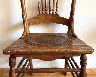 Antique Carved Wood Commode Chair With Hole For Chamber Pot Lot #: 6