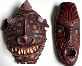 With Mother Of Pearl Eyes & African Mask Made From Coconut Shell Lot #: 75