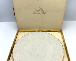 New In Box Vintage Lenox Wedding Promises Embossed Floral Fine China Platter With 24K Gold Edge Lot #: 52