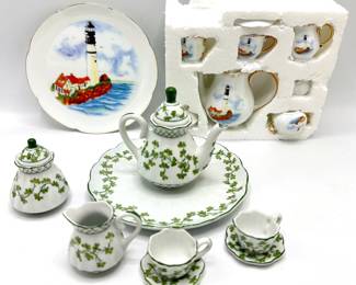 2 New In Box Children's Mini Tea Sets: Shamrocks & Light House With Gold Accents Lot #: 93