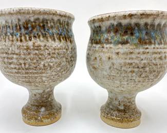 Pair Dun Chaoin Pottery Irish Ceramic Goblets, Signed Lot #: 87