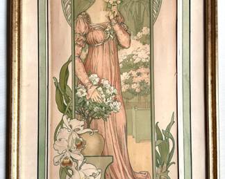 Elisabeth Sonrel (B1874 France) Art Deco Color Lithograph "Fleurs De Serre" In Gilded Frame Lot #: 3