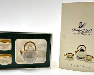 Swarovski Crystal Memories New In Box Mini Tea Set: Teappot & 2 Tea Cups Lot #: 14