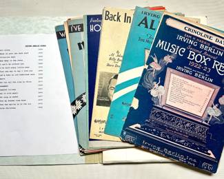 Over 15 Vintage Irving Berlin Sheet Music Booklets In Custom Made Paper Folder With List Of Included Songs Lot #: 30