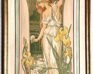 Elisabeth Sonrel (B1874 France) Art Deco Color Lithograph "Fleurs Des Eaux" In Gilded Frame Lot #: 4