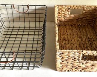 2 Storage Baskets: Woven & Wire With Copper Handles Lot #: 107