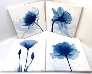 4 Blue Flower Art Prints On Canvas Lot #: 124