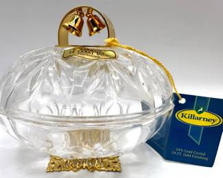 New In Box Killarney Irish 24K Gold & Crystal Wedding Bowl Lot #: 10