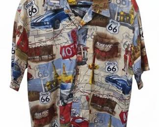 David Carey Originals Route 66 Map Print Short Sleeve Button-Up Shirt