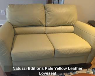 Natuzzi Editions Pale Yellow Leather Loveseat second image