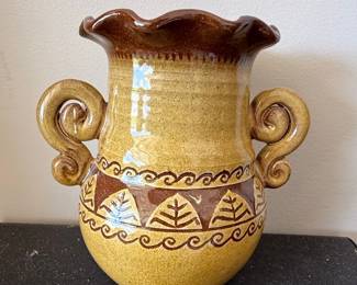 Hand-Painted Ceramic Vase with Scroll Handles