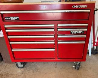 Husky 42 in. 10-Drawer Mobile Workbench with Solid Wood Top