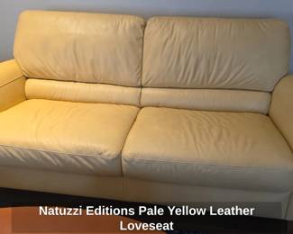 Natuzzi Editions Pale Yellow Leather Loveseat