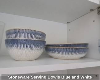 Stoneware Serving Bowls Blue and White
