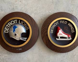 Detroit Lions and Detroit Red Wings Team Logo Plaques
