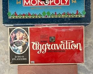 Monopoly Deluxe Anniversary Edition, Aggravation Deluxe Party Edition, and Scrabble Crossword Game by Selchow & Righter